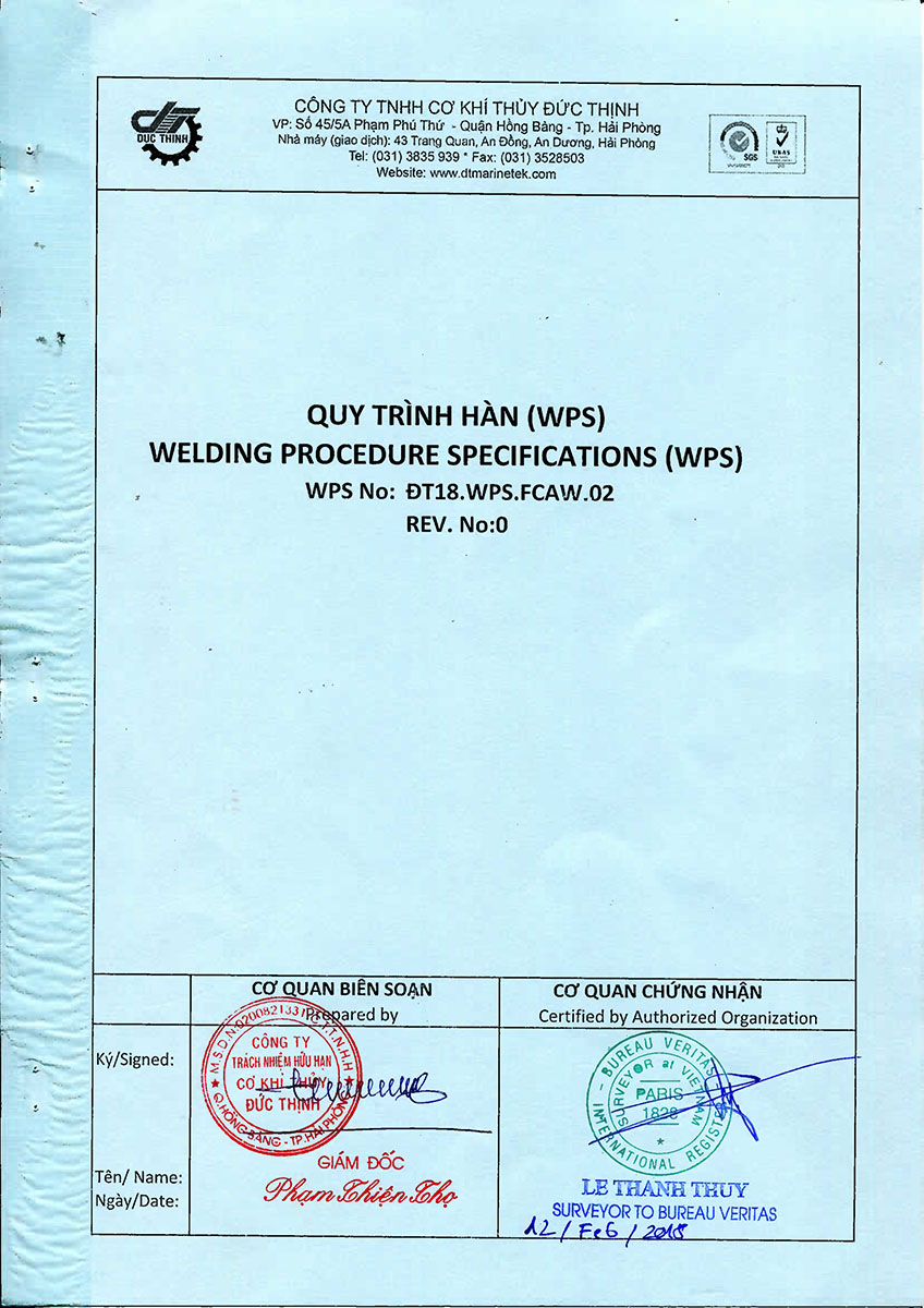 Welding process FCAW2005