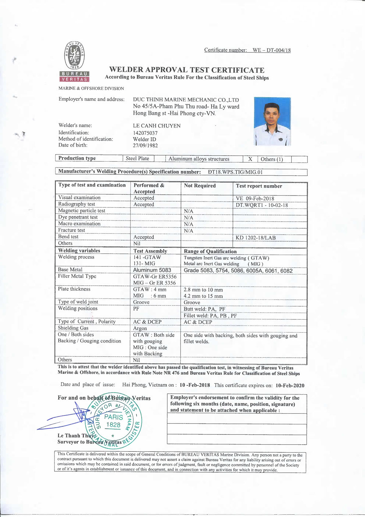 Welder certificate 129